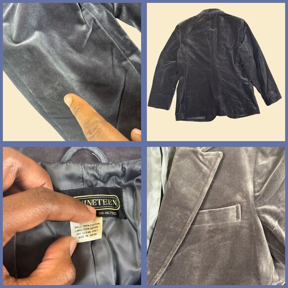 1970s grey velvet blazer by Club Nineteen, size 14 vintage womens suit jacket - Picture 2 of 8